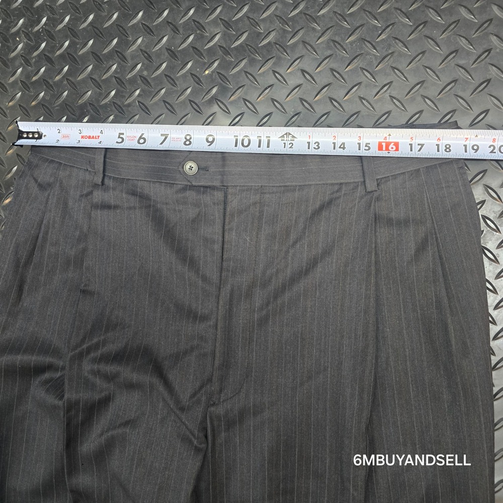 Pronto Uomo Couture Mens 41 Wool Pinstripe Pleated Cuffed Dress Pants Gray - Picture 12 of 15